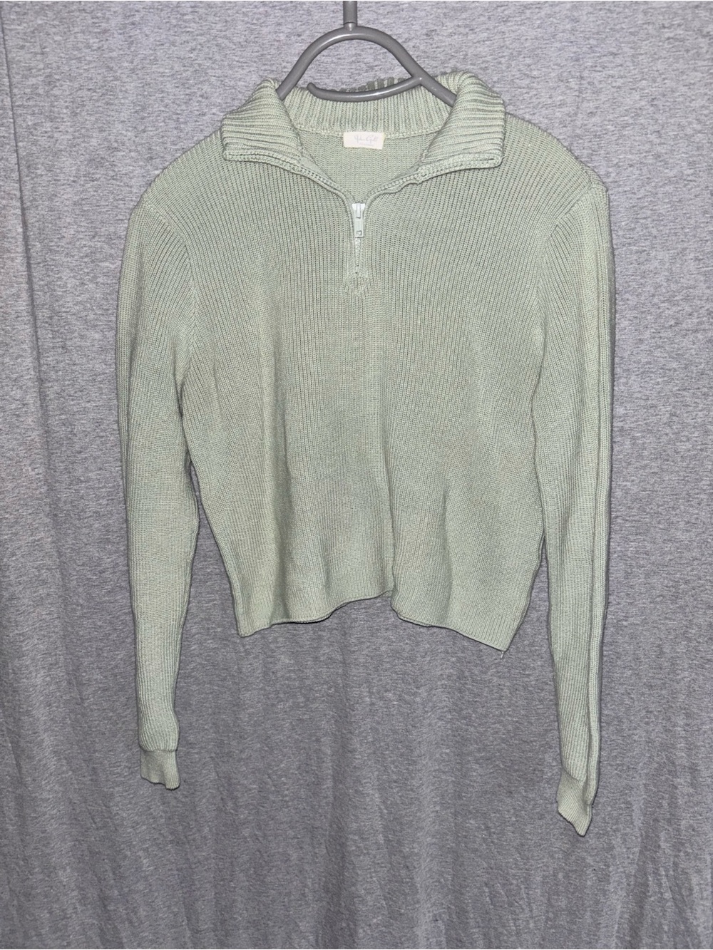 Brandy Melville Light Sage Ribbed Half-Zip Turtleneck Sweater